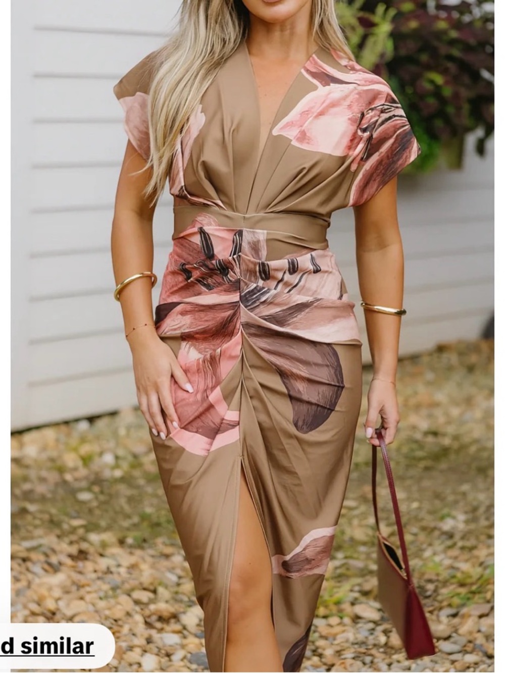 New Floral Satin Twist-Front Midi Dress